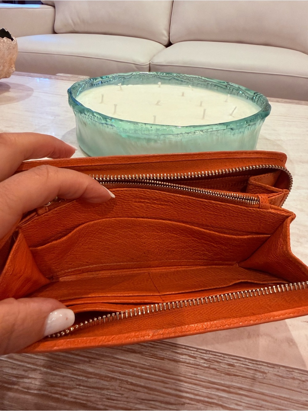 Nancy Gonzalez Orange Ostrich Leather Wallet - Picture 9 of 10